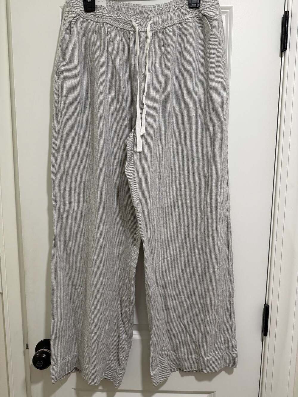 Briggs Pull-On Pants Size L Striped Linen Blend Wide Leg